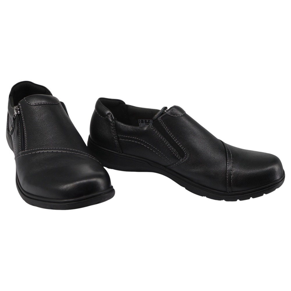 Clarks Collection Carleigh Ray Black Leather Side Zip Slip-On Wide Width 12W‎